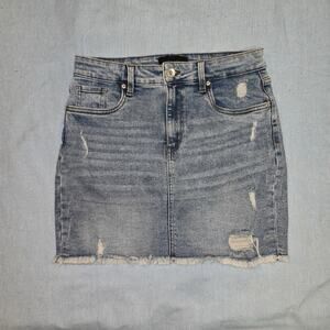 KENDALL + KYLIE Denim Distressed Grunge Boho Mini Skirt White Label size 28/7